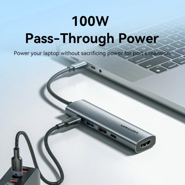 Док-станція USB3.0 Type-C -> HDMI 4K30Hz /USB 3.0/USB 2.0/Type-C 2.0/ PD 100W Hub 5-in-1 Vention