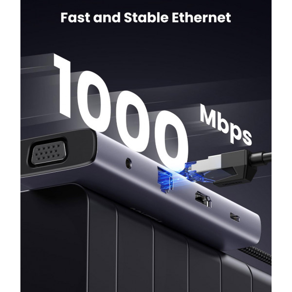 Док-станція USB3.1 Type-C -> HDMI 4K30Hz/VGA/USB 3.0х3/RJ45/SD/TF/PD/3,5мм TRRS 100W 10-in-1 CM498