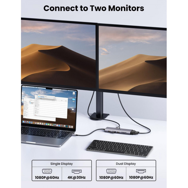 Док-станція USB3.1 Type-C -> HDMI 4K30Hz/VGA/USB 3.0х3/RJ45/SD/TF/PD/3,5мм TRRS 100W 10-in-1 CM498