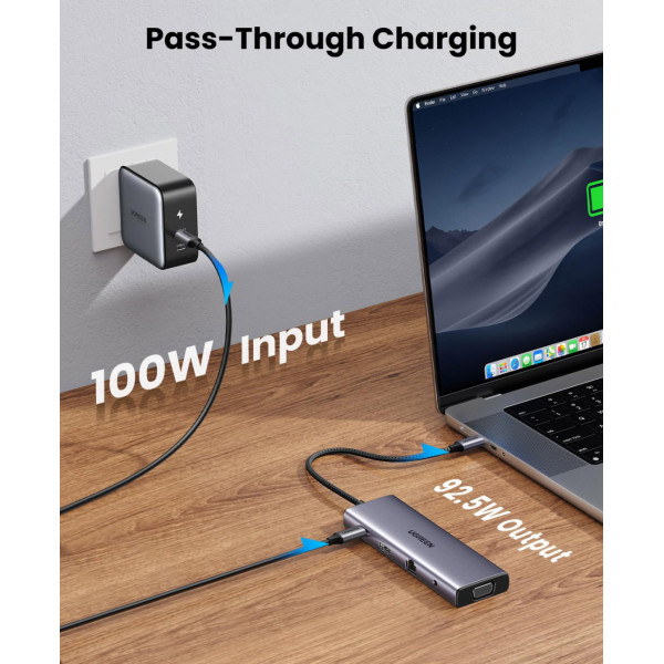 Док-станція USB3.1 Type-C -> HDMI 4K30Hz/VGA/USB 3.0х3/RJ45/SD/TF/PD/3,5мм TRRS 100W 10-in-1 CM498
