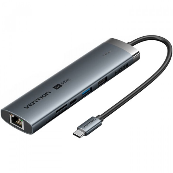 Док-станція USB3.2 Type-C -> HDMI 4K60Hz/USB 3.0/USB2.0/RJ45/SD/TF/PD 100W Hub 8-in-1 Vention