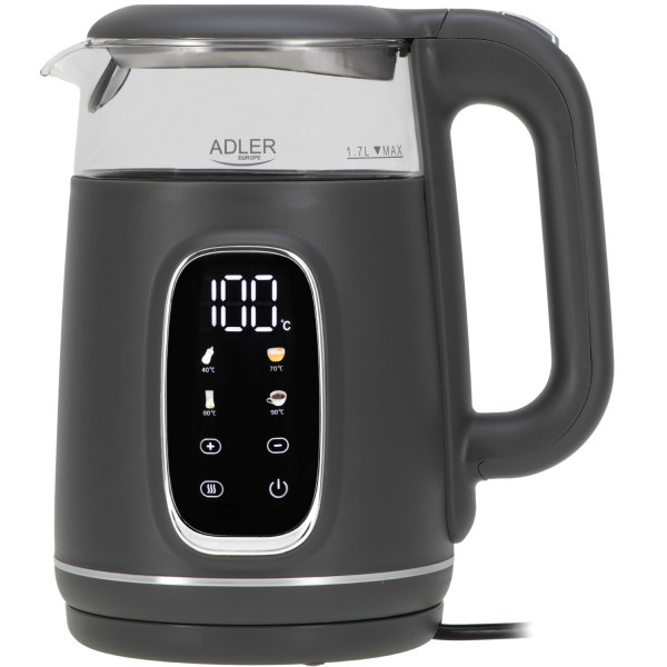 Електрочайник Adler AD 1305 grey 1850-2200Вт/ 1.7л/ скло/ встановлення температури/