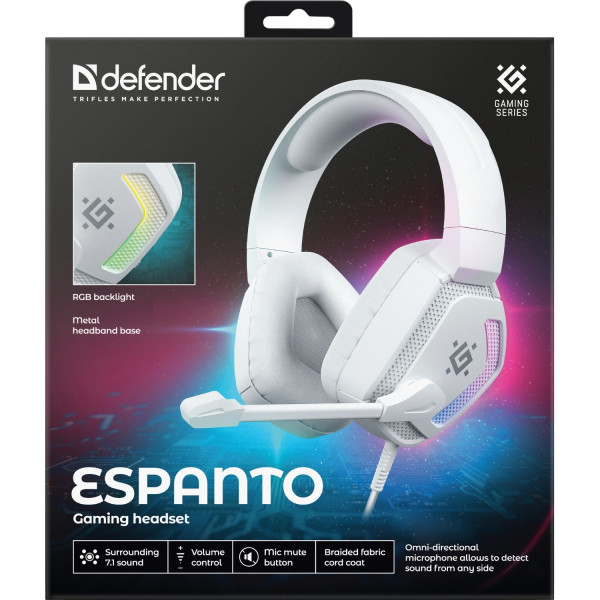 Гарнітура Defender Espanto, USB 7.1, RGB, 2м, White