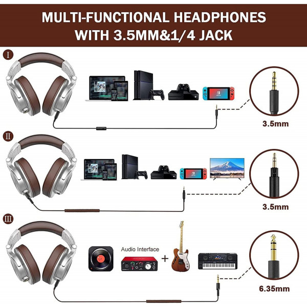 Гарнітура OneOdio A71, 3,5мм/6,35мм, Silver Brown