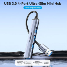 Хаб USB 3.0 -> 1xUSB 3.0/3xUSB 2.0, 0.15м, 5 Гбіт/с, Grey Vention