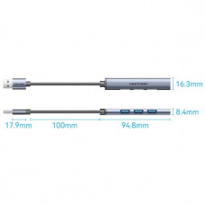 Хаб USB 3.0 -> 1xUSB 3.0/3xUSB 2.0, 0.15м, 5 Гбіт/с, Grey Vention