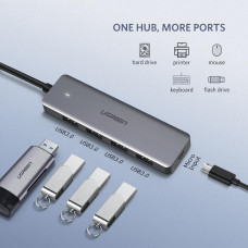 Хаб USB 3.0 -> 4xUSB 3.0 active, з живленням Type-C, 15см CM219 Ugreen
