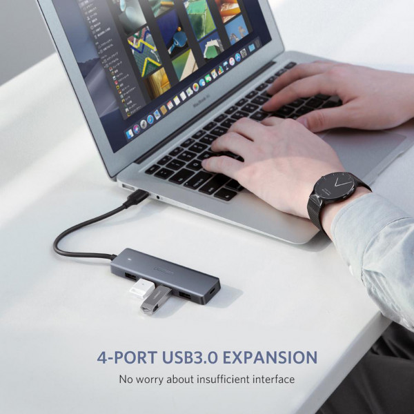 Хаб USB 3.0 -> 4xUSB 3.0 active, з живленням Type-C, 15см CM219 Ugreen