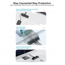 Хаб USB 3.0 -> 7xUSB 3.0, з вимикачами, 1.0м, 5Gbps, активний, з адаптером 12В,чорний Vention
