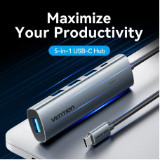 Хаб USB 3.0 Type-C -> 4xUSB 3.0/1xUSB-C, 5Gbps, Black Vention