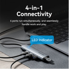 Хаб USB 3.0 Type-C -> 4xUSB 3.0/1xUSB-C, 5Gbps, Black Vention