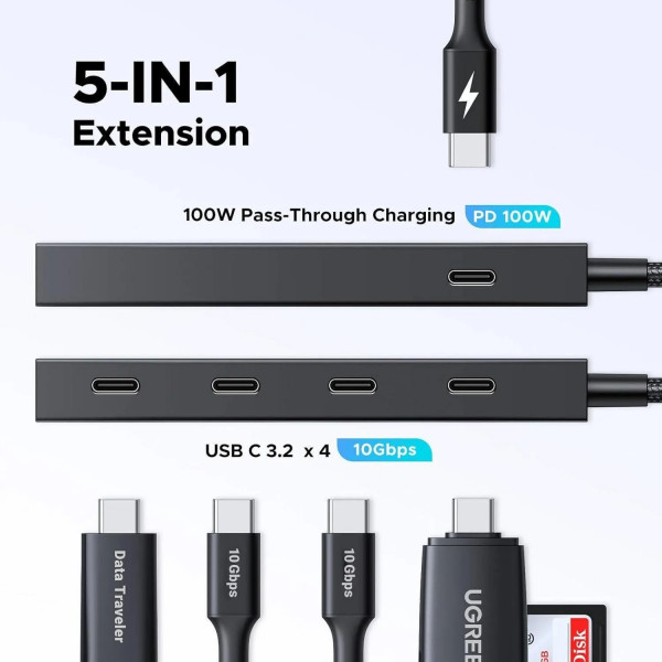 Хаб USB 3.2 Type-C -> 4хUSB-C 3.2 Gen2 10Gbps PD 100W Black CM806 Ugreen