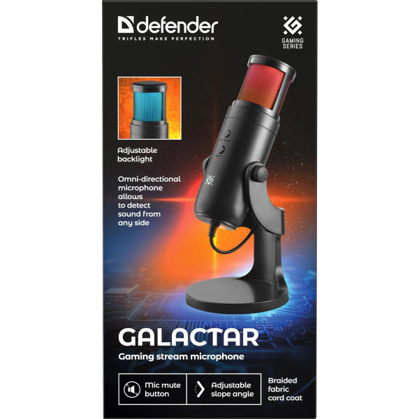 Ігровий стрім мікрофон Defender Galactar GMC 250 USB, LED, 1.5 м