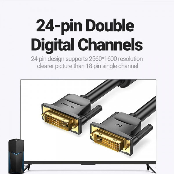 Кабель DVI-D 24M - 24M, 3.0м, 2K 60Hz, Gold-Plated, PVC Vention