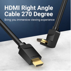 Кабель HDMI M - M, 1.0м, V2.0, 4K 60Гц, кут 270°, PVC, чорний Vention