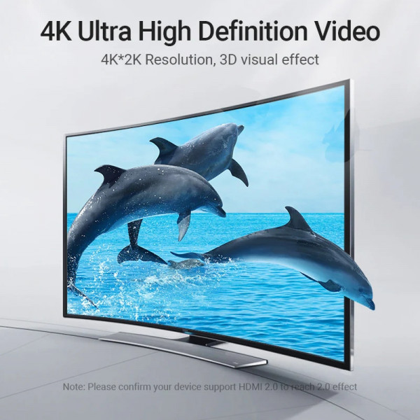 Кабель HDMI M - M, 1.0м, V2.0, 4K 60Гц, кут 270°, PVC, чорний Vention