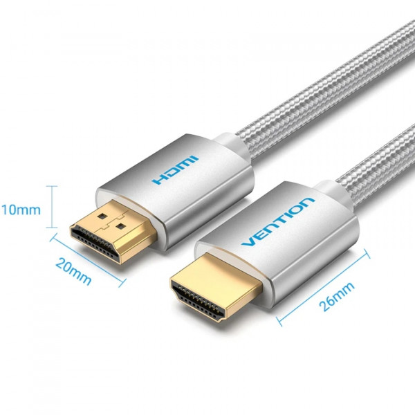 Кабель HDMI M - M, 2.0м, V2.0, 4K 60Гц, обплетення, Silver Metal Type Vention