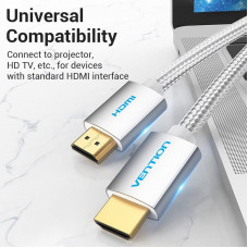 Кабель HDMI M - M, 2.0м, V2.0, 4K 60Гц, обплетення, Silver Metal Type Vention
