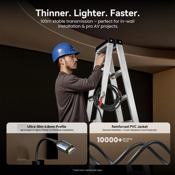 Кабель HDMI M - M, 50.0м, V2.1, Optical 8K 60Гц 48Gbps Aluminum Alloy, сірий Vention