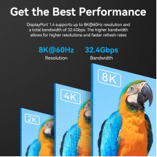 Кабель mini DisplayPort M - DisplayPort M 2.0м, 8K 60hz, (7680x4320) двонаправлений,голубий, Vention