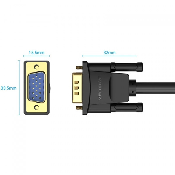 Кабель VGA 15M-15M, 20.0 м, з ферритами, чорний Vention