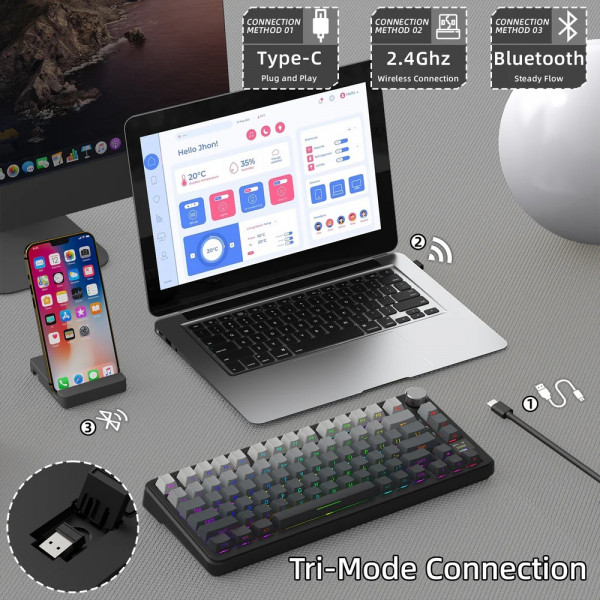 Клавіатура ігрова механічна Attack Shark X85PRO 82кл. RGB, Wireless, Moonlit Night
