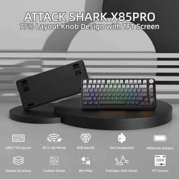 Клавіатура ігрова механічна Attack Shark X85PRO 82кл. RGB, Wireless, Moonlit Night