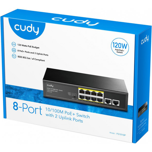 Комутатор Cudy FS1010P, 8 портовий 10/100M PoE+ Switch with 2 Uplink Ports 120W
