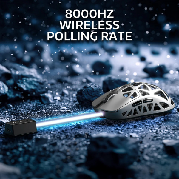 Мишка Attack Shark R2, Wireless/Bluetooth, 42000dpi. (PAW3950), 6кн., Silver gray
