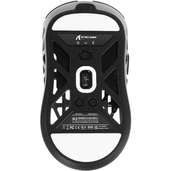 Мишка Attack Shark R2, Wireless/Bluetooth, 42000dpi. (PAW3950), 6кн., Silver gray