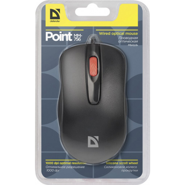 Мишка Defender Point MM-756, 3 кн. 1000 dpi, чорна