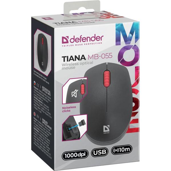 Мишка Defender Tiana MB-055, бездротова, 3кн., 1000 dpi, безшумна, чорна
