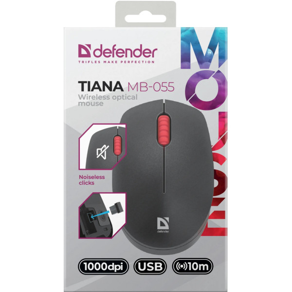 Мишка Defender Tiana MB-055, бездротова, 3кн., 1000 dpi, безшумна, чорна