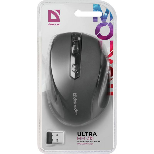 Мишка Defender Ultra MM-315, бездротова, 1200dpi., 6кн. чорна