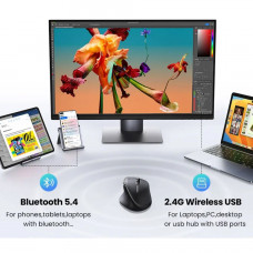 Мишка UGREEN 2.4GHz&BT M751 Ergonomic Contoured-Shape, бездротова, 5000dpi., 5кн., Чорна