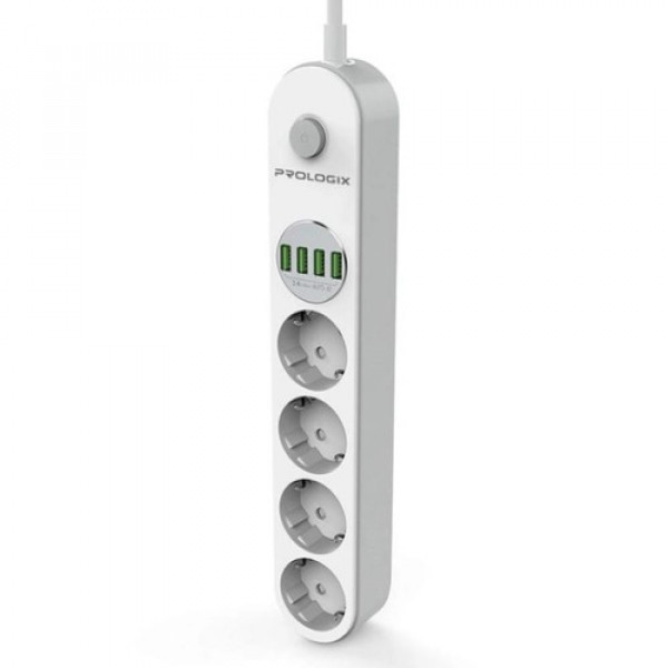 Power filtr 2.0м ProLogix Premium (PR-SE4432W) 4 розетки, 4 USB, білий