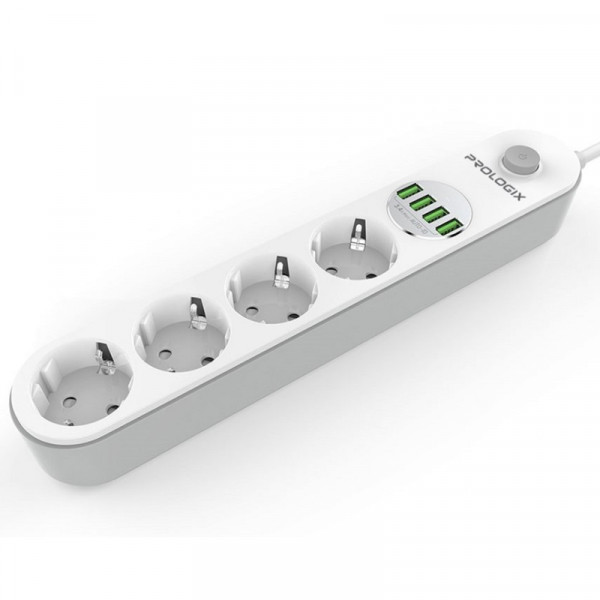 Power filtr 2.0м ProLogix Premium (PR-SE4432W) 4 розетки, 4 USB, білий