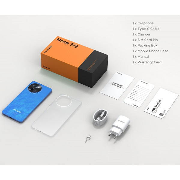 Смартфон Doogee Note 59 6.75" HD+ 120Hz 8/128GB /T8200/ 6250mAh /16+8Мп/ Blue