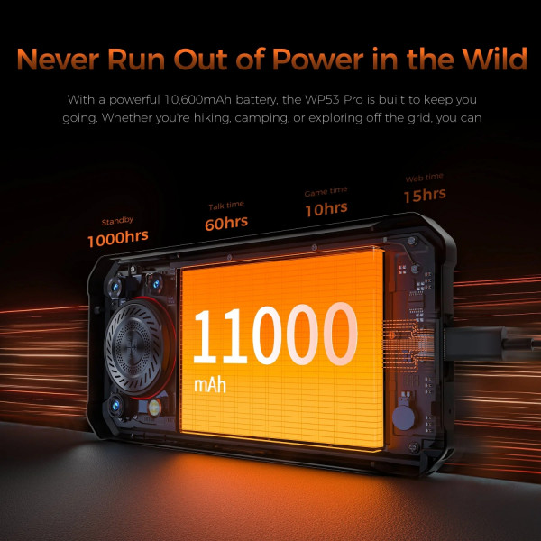 Смартфон Oukitel wp53 6.52"HD /8GB/128GB/ T615 /11000mAh /13+5Мп/ IP69K /NFC/Ліхтарик Black