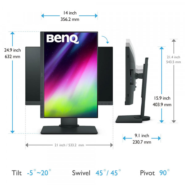 TFT 24.1" BenQ SW240, IPS, 16:10, 99% Adobe RGB, DVI-DL, HDMI, DP, USB хаб, Pivot, сірий