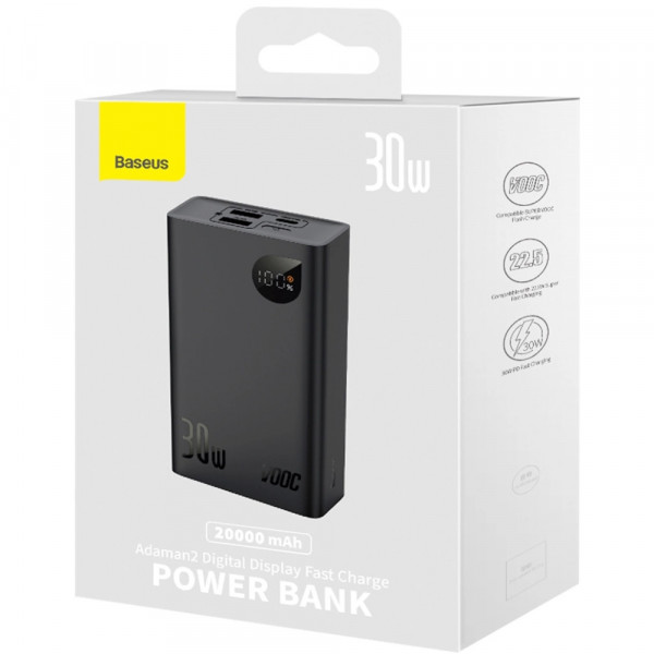 УМБ Baseus Adaman 2 20000mAh 30W PD,QC3.0, 2xUSB,1xType-C,SCP,Oppo Super VOOC black