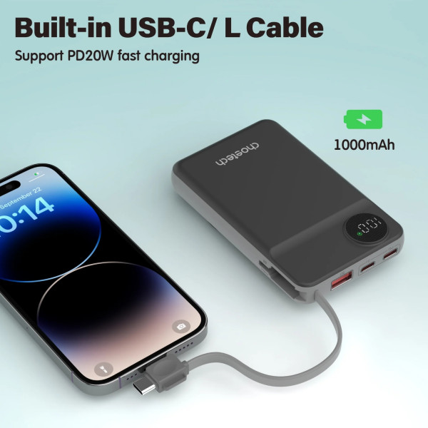 УМБ Choetech Magnetic Wireless 10000mAh 22.5W,PD,QC3.0 USB-A,2xUSB-C AppleWatchcharg,build in type-C