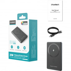 УМБ Choetech Magnetic Wireless 5000mAh 20W PD Qi-15W USB-C In/Out, тонкий, чорний