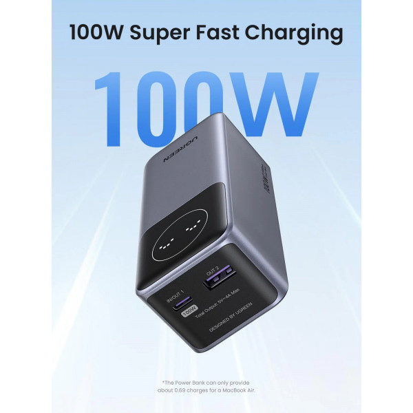 УМБ Ugreen 12000mAh 100W PD,QC, USB-A, USB-С IN/OUT Grey (PB724)