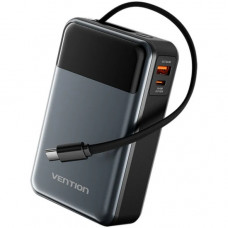 УМБ Vention 20000mAh 65W 3A PD,QC3.0,USB-A,2хType-C OUT,with Built-in USB-C Cable, LED Display,Black