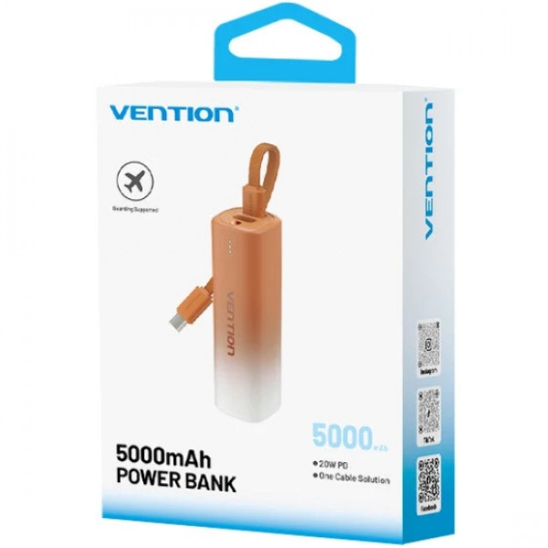 УМБ Vention 5000mAh 20W PD, USB-C In/Out, Lightning In/Out, with cable, Gold