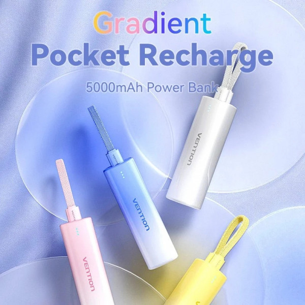 УМБ Vention 5000mAh 20W PD, USB-C In/Out, Lightning In/Out, with cable, Gold