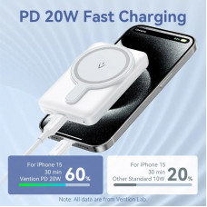 УМБ Vention Magnetic Wireless 5000mAh 20W PD, USB-C In/Out QI-15W Blue