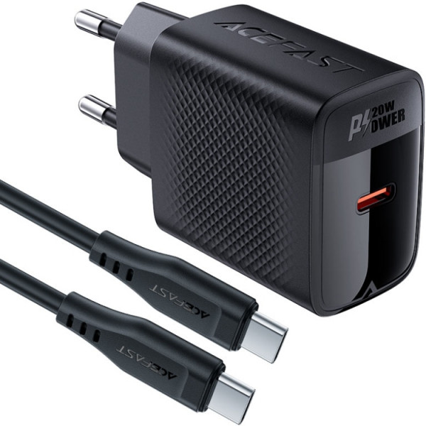 Зарядний пристрій 1xUSB-C 20W + Type-C cable A82 Fast Charger Black Acefast