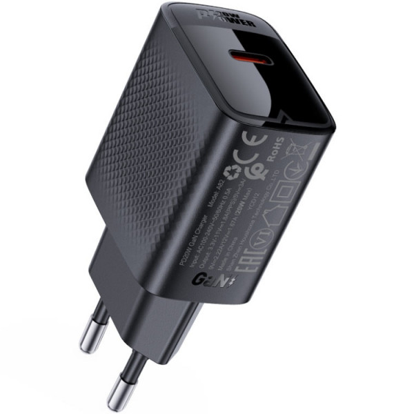 Зарядний пристрій 1xUSB-C 20W + Type-C cable A82 Fast Charger Black Acefast